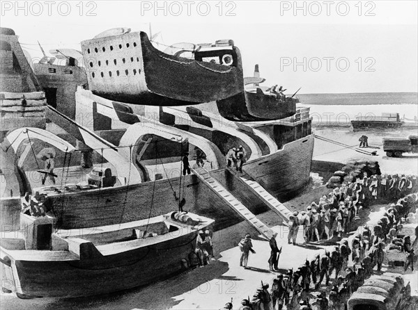 American troops embark aboard a British ship