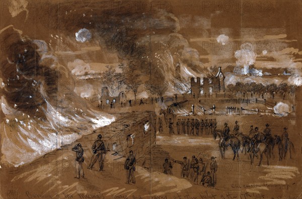 Burning of Mr. Muma's houses and barns by alfred Waud,