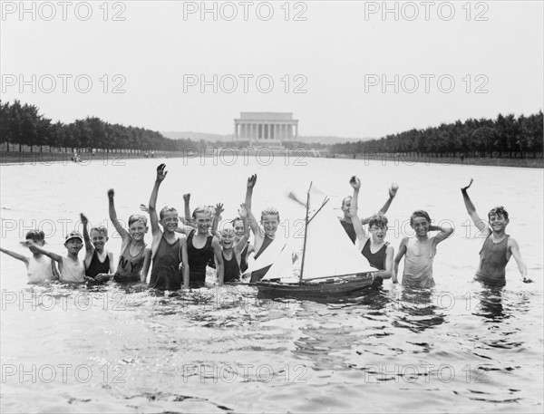 Boys playing in the Reflecting Pool