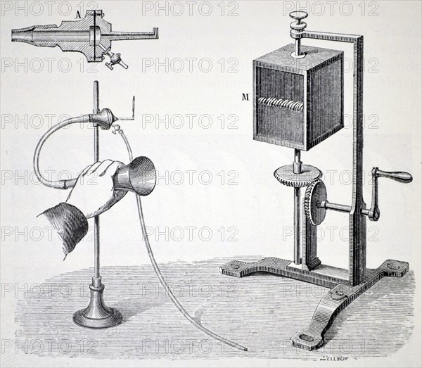 Konig's flame manometer for demonstrating the vibration of sounds