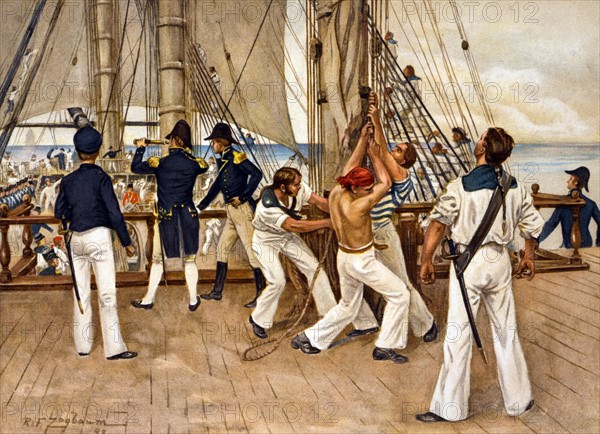 American sailors and officers on deck of U.S.S. Constitution