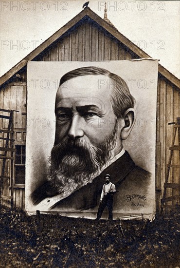 Giant painting of President Benjamin Harrison