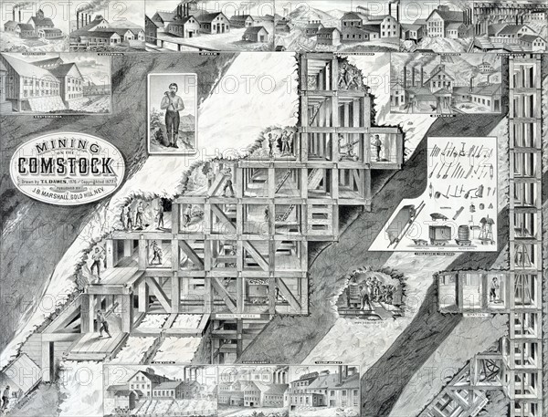 Cutaway of hillside showing tunnels and supports