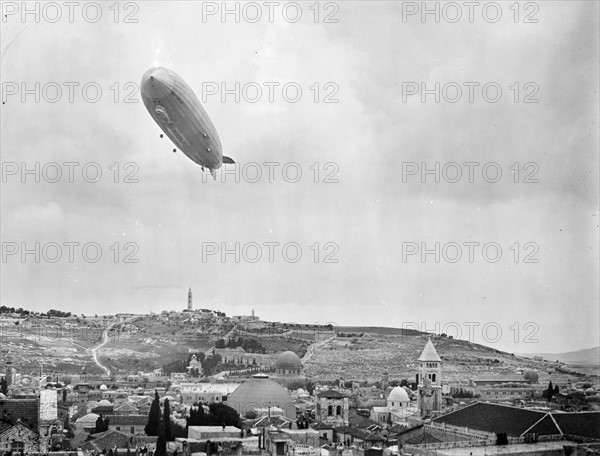 German Zeppelin aircraft flying over Jerusalem