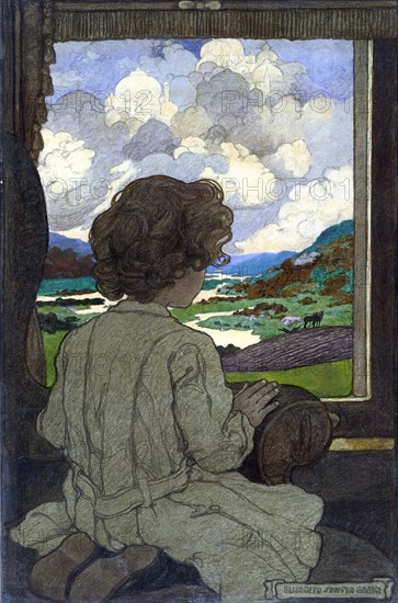 Young boy watching the countryside scenery