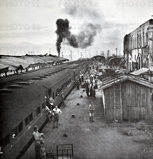 Japanese soldiers arrive back at Hiroshima at the end of WWII