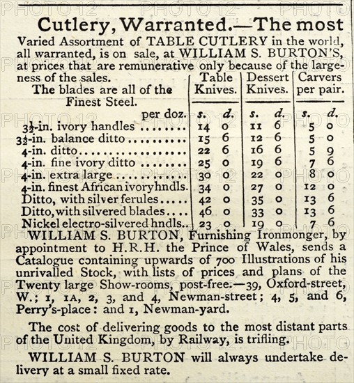 Advert in an English newspaper for stainless steel cutlery