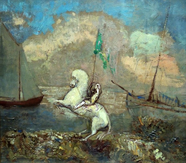 Rider on the Beach with Two Ships by Odilon Redon