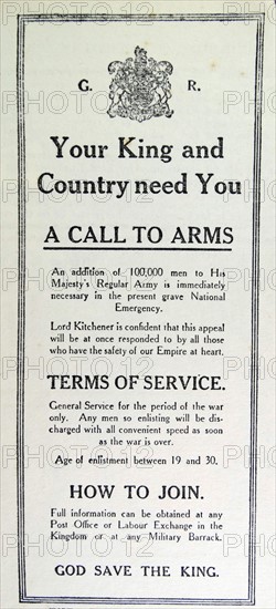 Advert for recruitment of soldiers for the British army