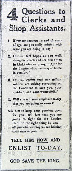 Advert for recruitment of soldiers for the British army