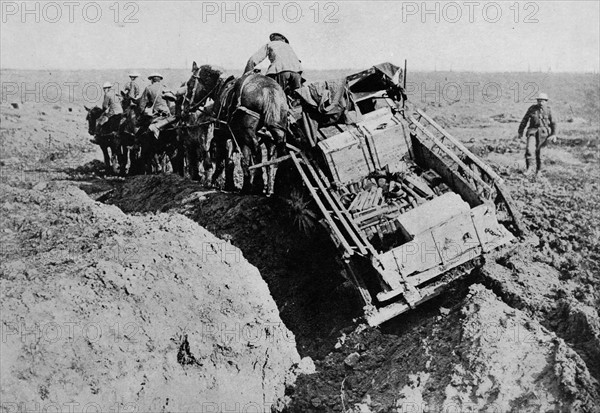 British army supplies are taken over the muddy fields of Flanders, during WWI