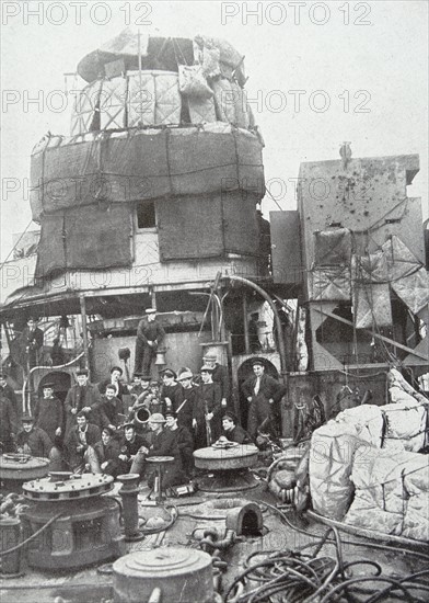 Return to England of HMS Vindictive, a British naval cruiser after action at Zeebrugge