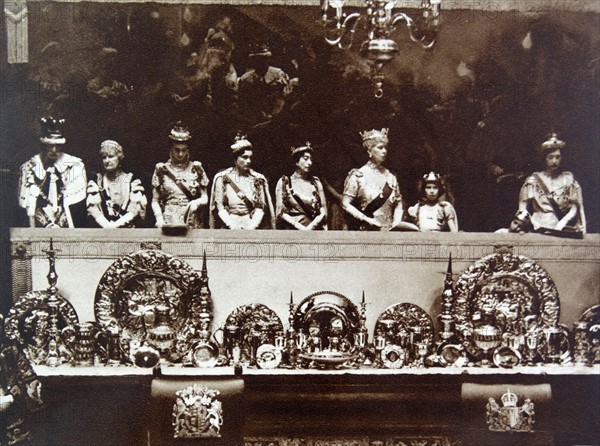 Queen Mary of Great Britain with Princess Elizabeth at the coronation of King George VI