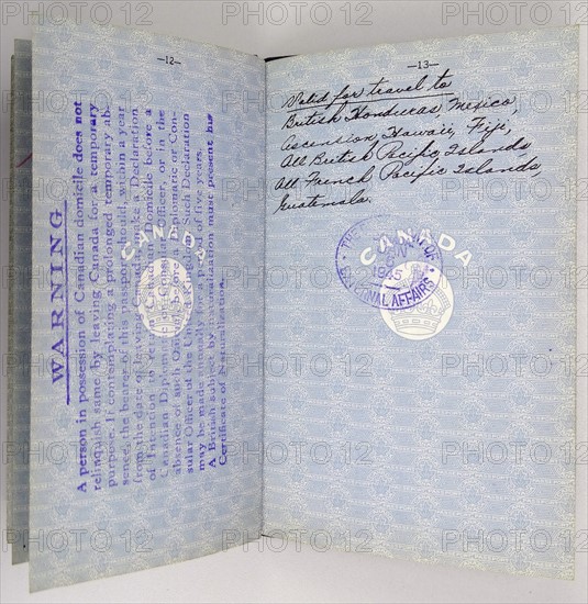 Canadian Passport issued to a British Royal Air Force pilot