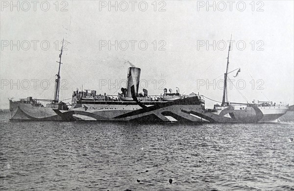 HMS Coronado a camouflaged Royal Navy, British cruiser in WWI