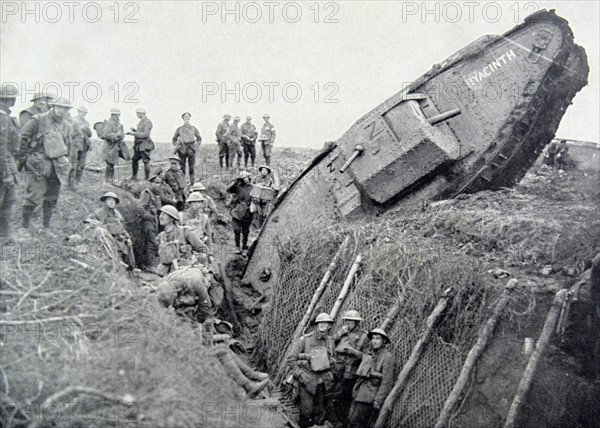 WWI, German Mark IV tank 'Hyacinth' stuck in a trench