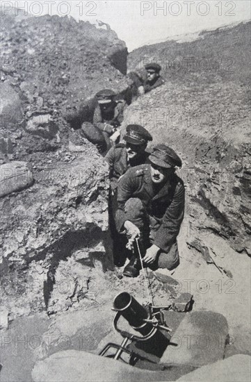 English troops use a mortar to target the enemy during WWI