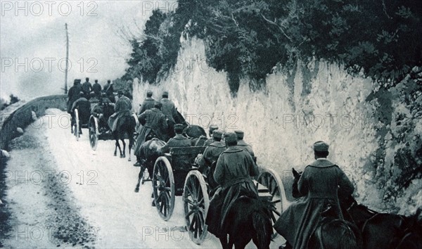 Italian forces ascend a mountain road