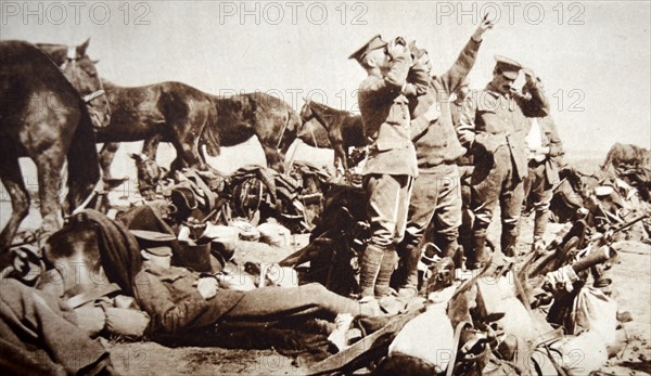 British and French soldiers spot a German plane during WWI