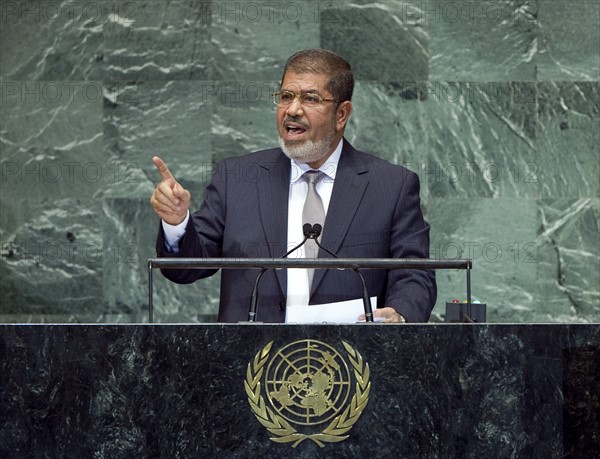 Former Egyptian President Mohamed Morsi addressing the UN 2012