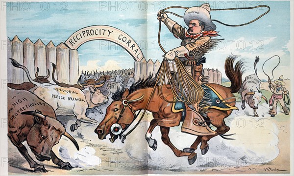 President Theodore Roosevelt as a cowboy, on horseback