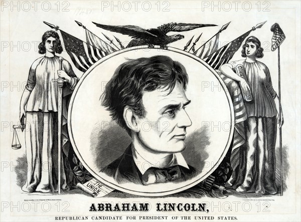 Large campaign banner or poster for Republican presidential candidate Abraham Lincoln