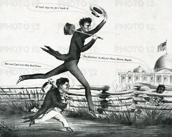 Rival presidential nominees Lincoln and Douglas in a footrace