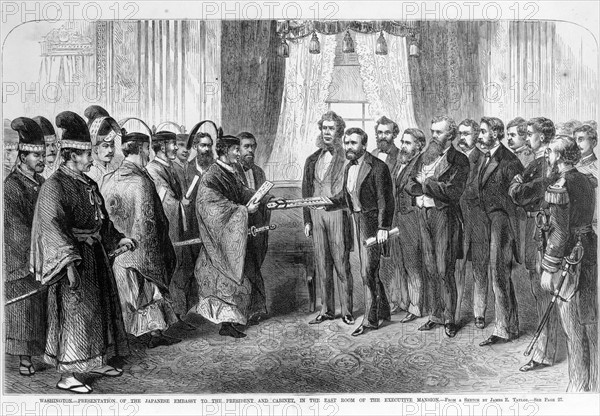 Japanese delegation presenting documents to President Grant