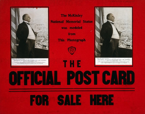Advertising for postcards showing McKinley delivering his last address