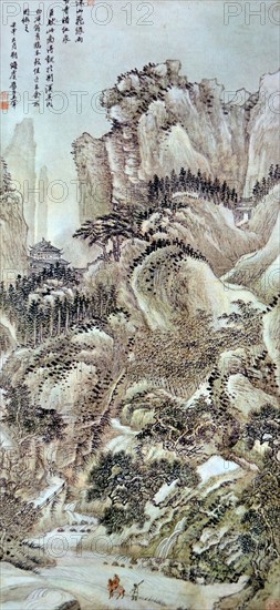 Wang Hui (1632-1717) Deep in the Mountains 1692.  India ink and pale colour on paper.
