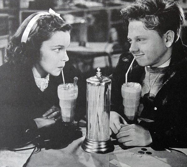 "Love Finds Andy Hardy", 1938, with Judy Garland and Mickey Rooney.  Based on a play by Aurania Rouverol, the first film about Judge Hardy and his family was produced as an inexpensive "B" picture.