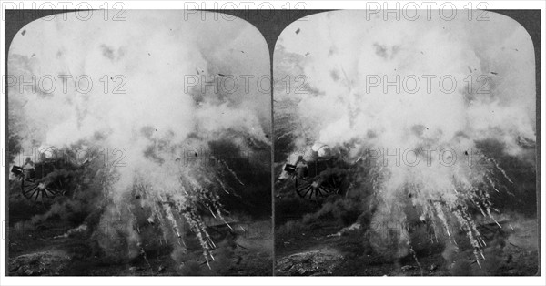 Stereoscopic photograph showing an ammunition wagon