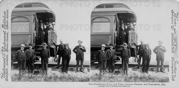 President McKinley with others at the back of the presidential train