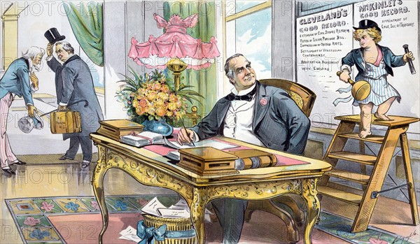 President McKinley sitting at his desk in the oval office
