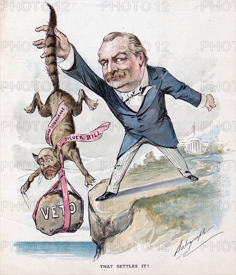 President Cleveland holding a cat by the tail