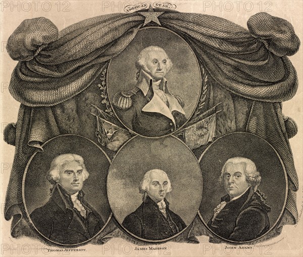 Portraits of Washington, Jefferson, Madison and Adams