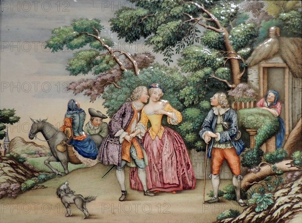 Plaque depicting scene with European people