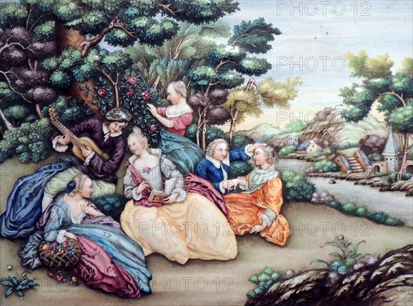 Plaque depicting scene with European people