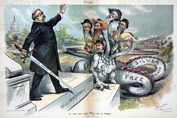 President Cleveland standing on the steps to the 'U.S. Treasury