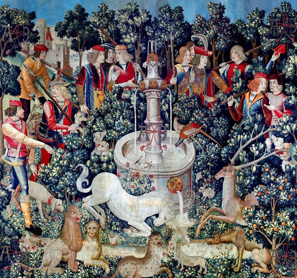 Tapestry titled 'The Unicorn is Found'