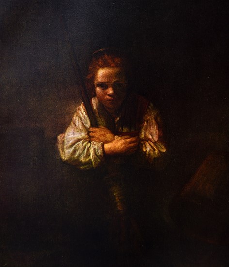 Painting titled 'Girl with a Broom'