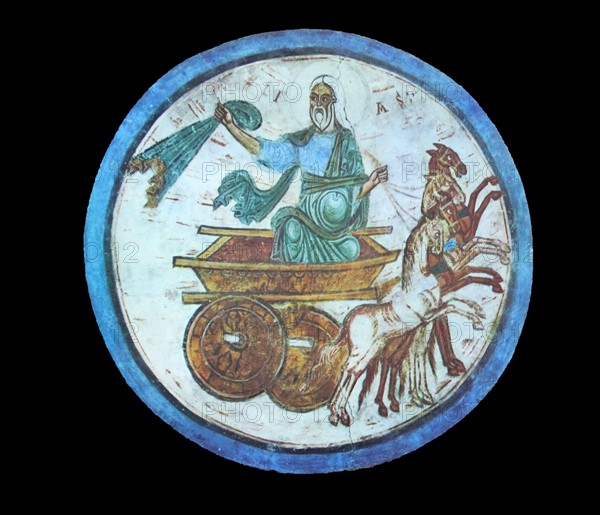 Fresco titled 'Elijah on the Chariot of Fire'.