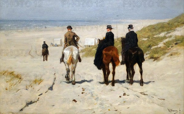 Painting titled 'Morning Ride along the Beach'