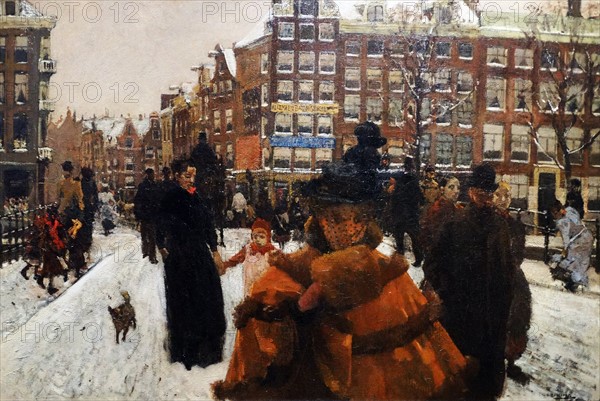 Painting titled 'The Singel Bridge at the Paleisstraat in Amsterdam'