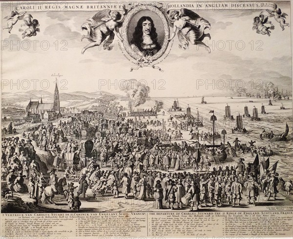 Engraving of the Departure of Charles II from Scheveningen