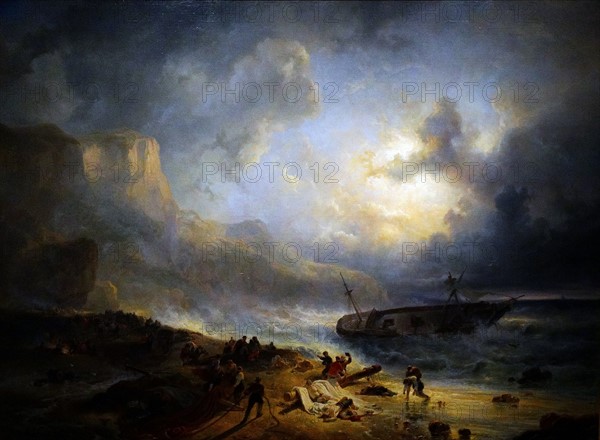 Painting titled 'Shipwreck off a Rocky Coast'