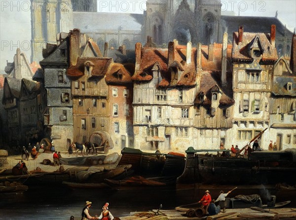 Detail from painting titled 'The Quay de Paris in Rouen'