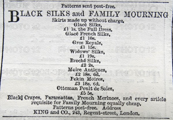 Advertisement for mourning clothing