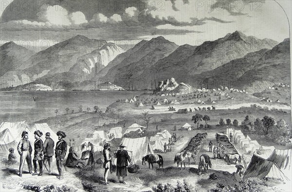 Camp of the Sikh Cavalry at Cowloong; opposite Hong-Kong.