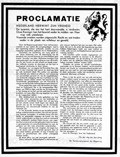The first public proclamation marking the end of WWII in Holland